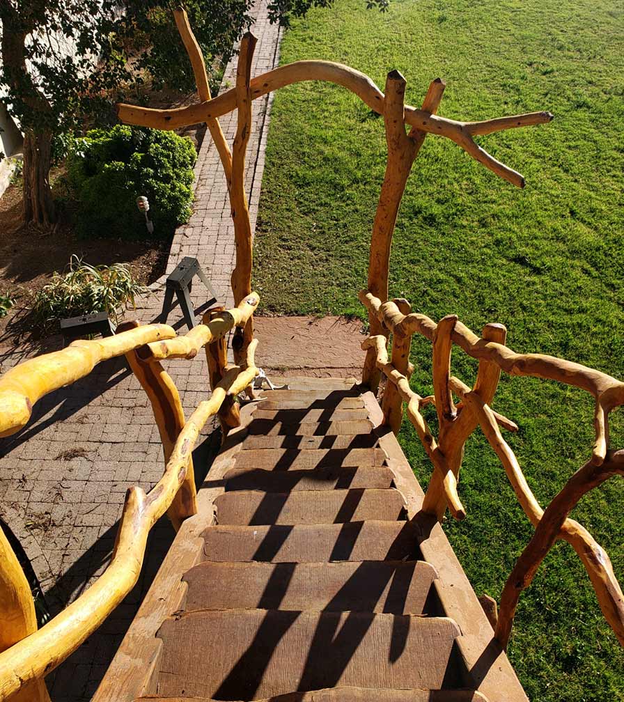 Mesquite treehouse stairs