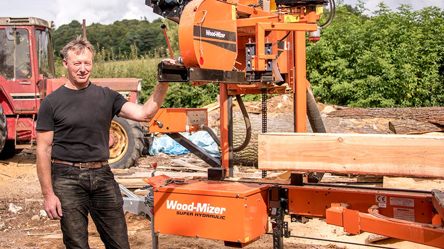 British engineer Paul Grainger with his Wood-Mizer LT40 sawmill